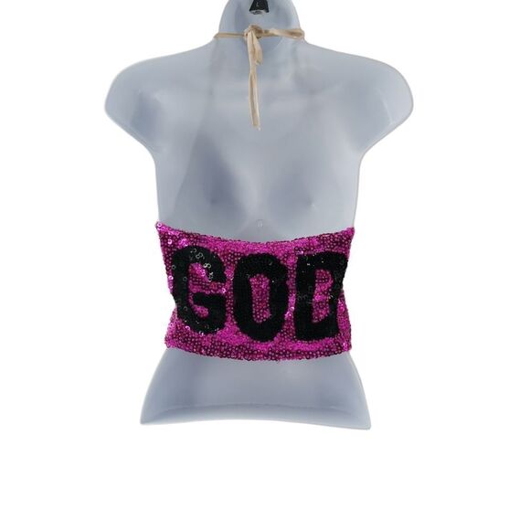 Rare TIALS Sequin Bull GOD Halter Neck Crop Top - Picture 2 of 6